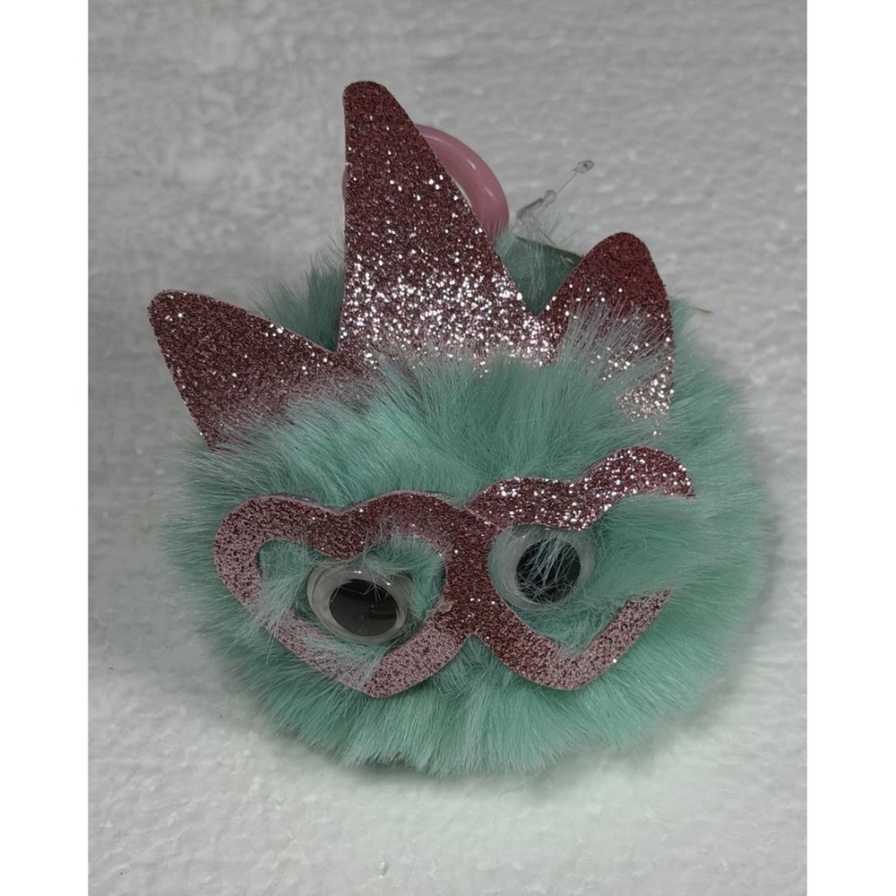 Faux Fur Animal Keychain with Glasses & Googly Eyes Teal Girls Backpack Attach
